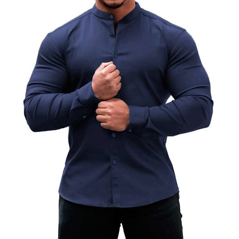 Men's Solid Color Casual Slim-fit Micro-elastic Long-sleeved